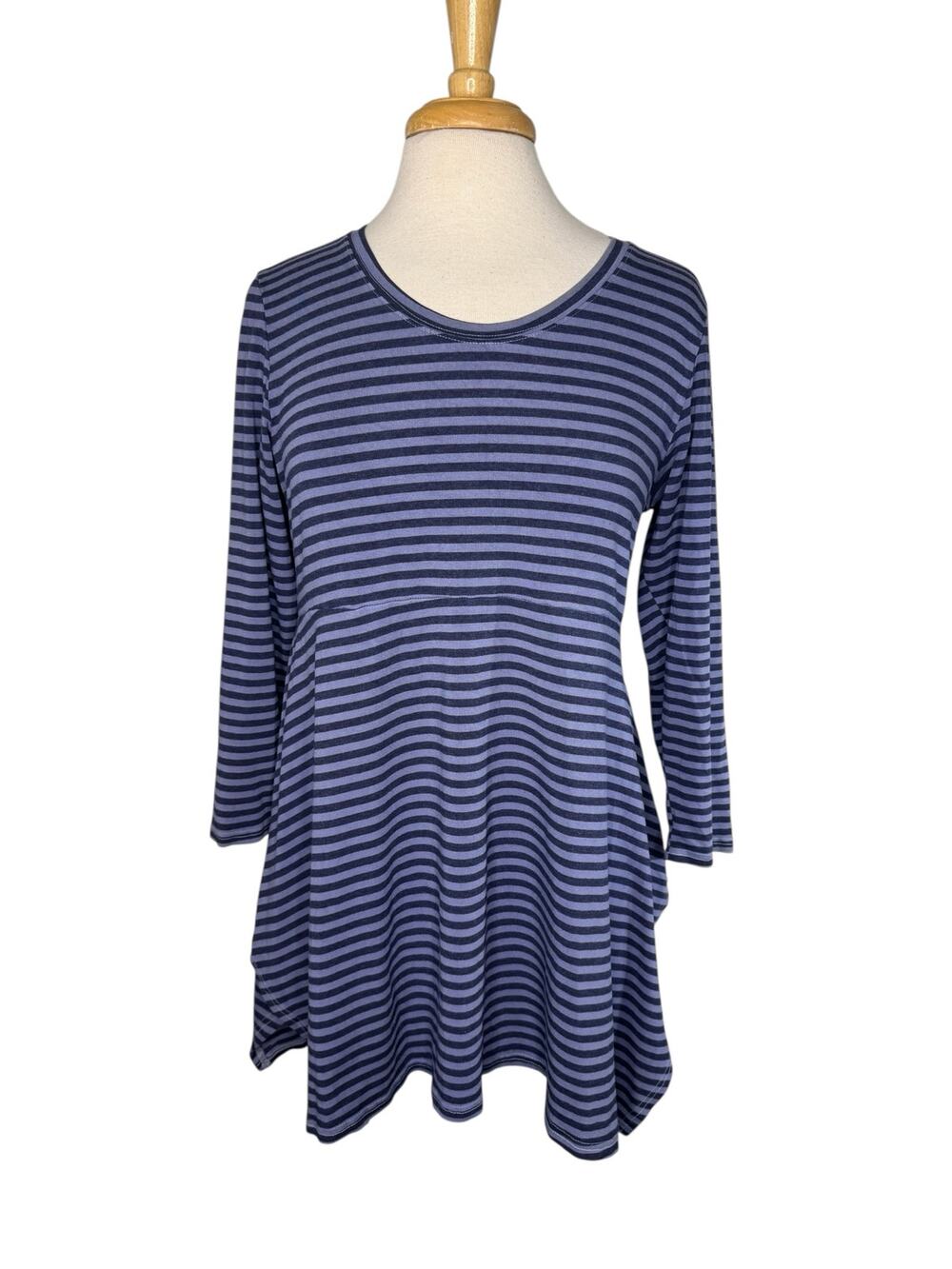 CUT LOOSE Blue Stripe Jersey Knit Tunic Top Sz Large Womens Long Sleeve Stretch